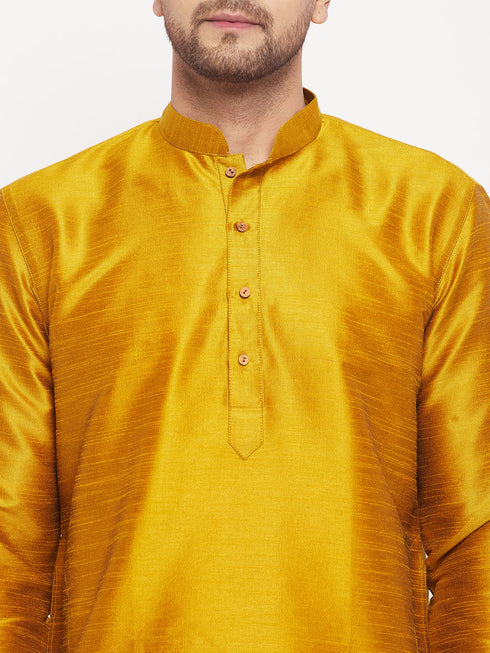VASTRAMAY Men's Mustard Cotton Silk Blend Kurta
